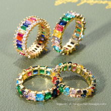 Shangjie Oem Anilos Moda Bling Gemstone Rings Mulheres Lucky Copper Rings Rings coloridos de zircão para presente